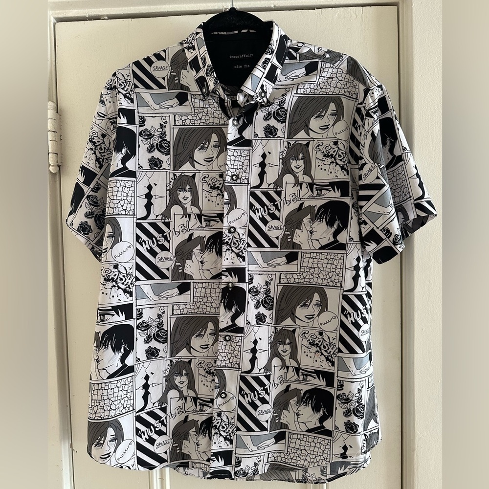 Interaffairs Slim Fit Comic/Anime Button Down Shi… - image 2